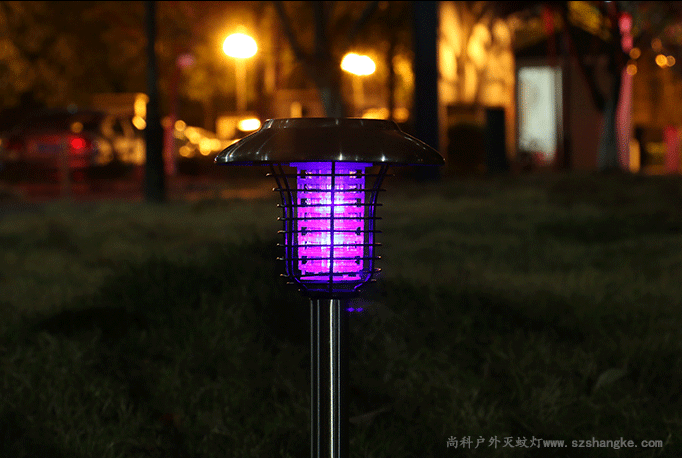 小区草坪灭蚊灯夜间亮灯诱蚊图片